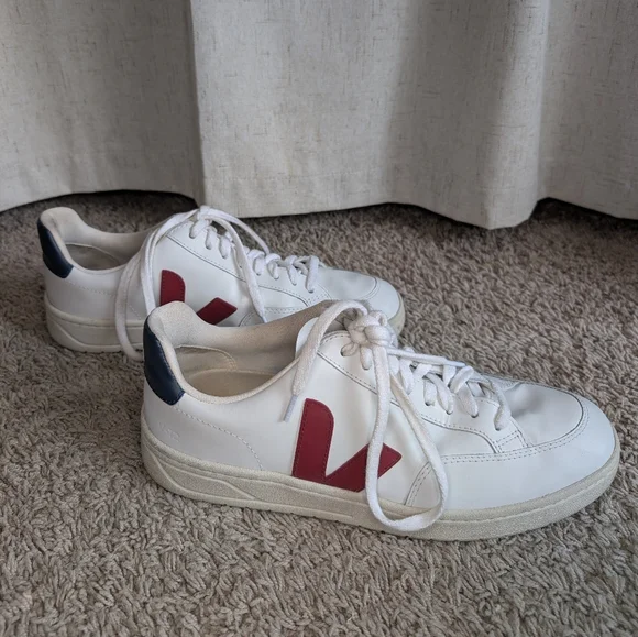 Veja V-12 Leather Men's White Sneakers Marsala Nautico Size 10.5 - Picture 3 of 10